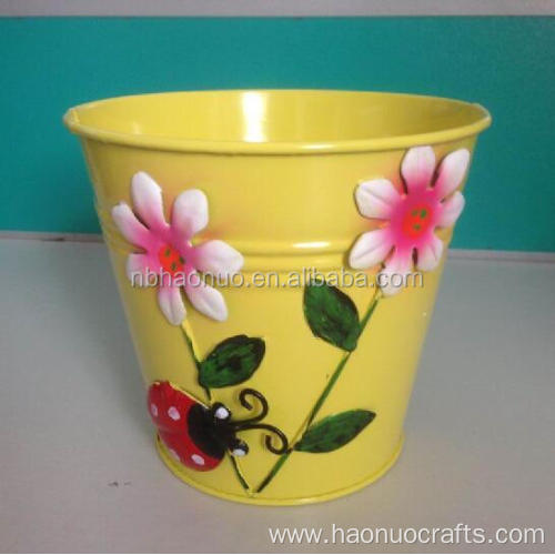 Iron flower buckets with wooden handle For Decoration